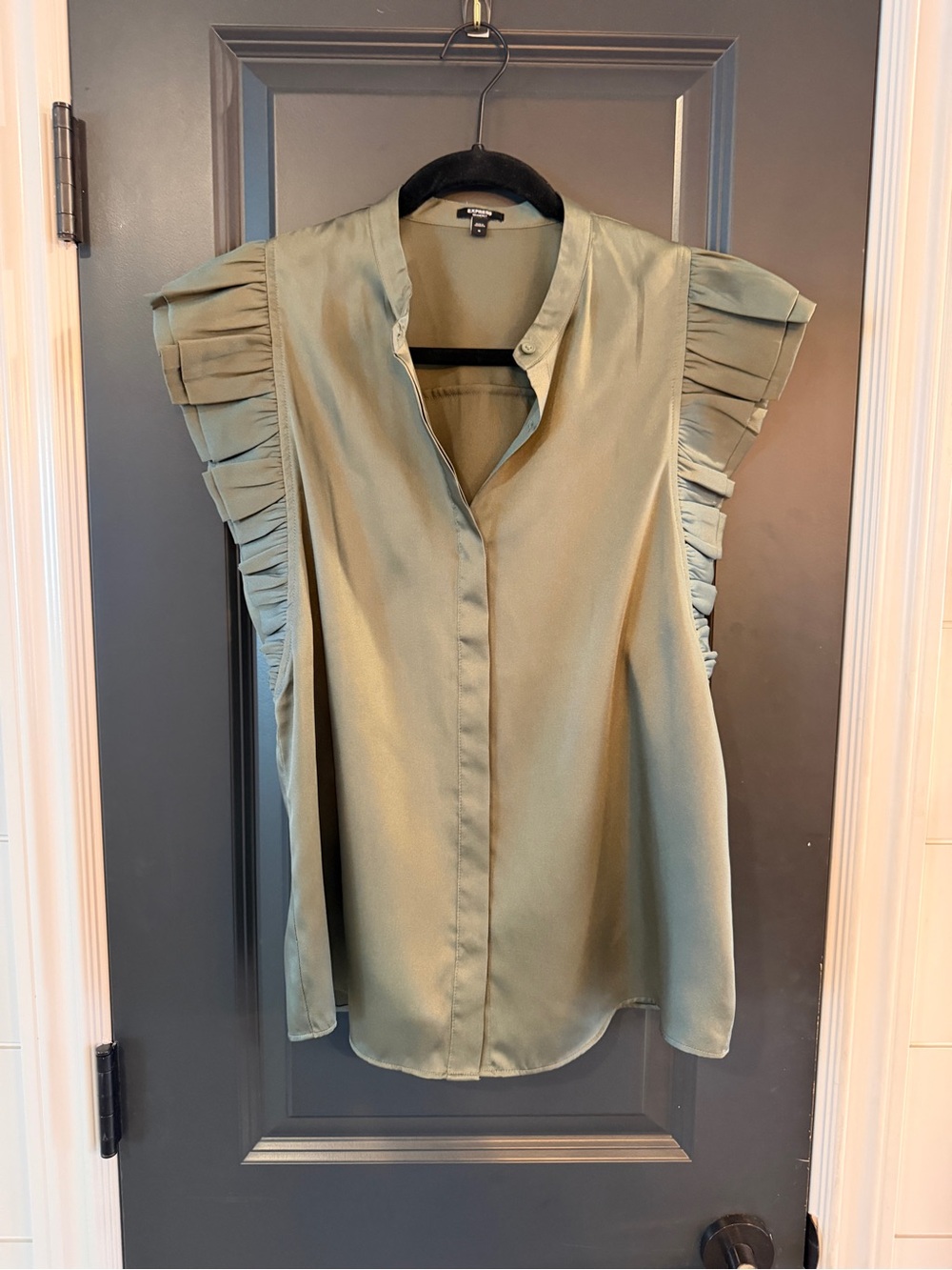 Express Sage Ruffle Cap-Sleeve Blouse
